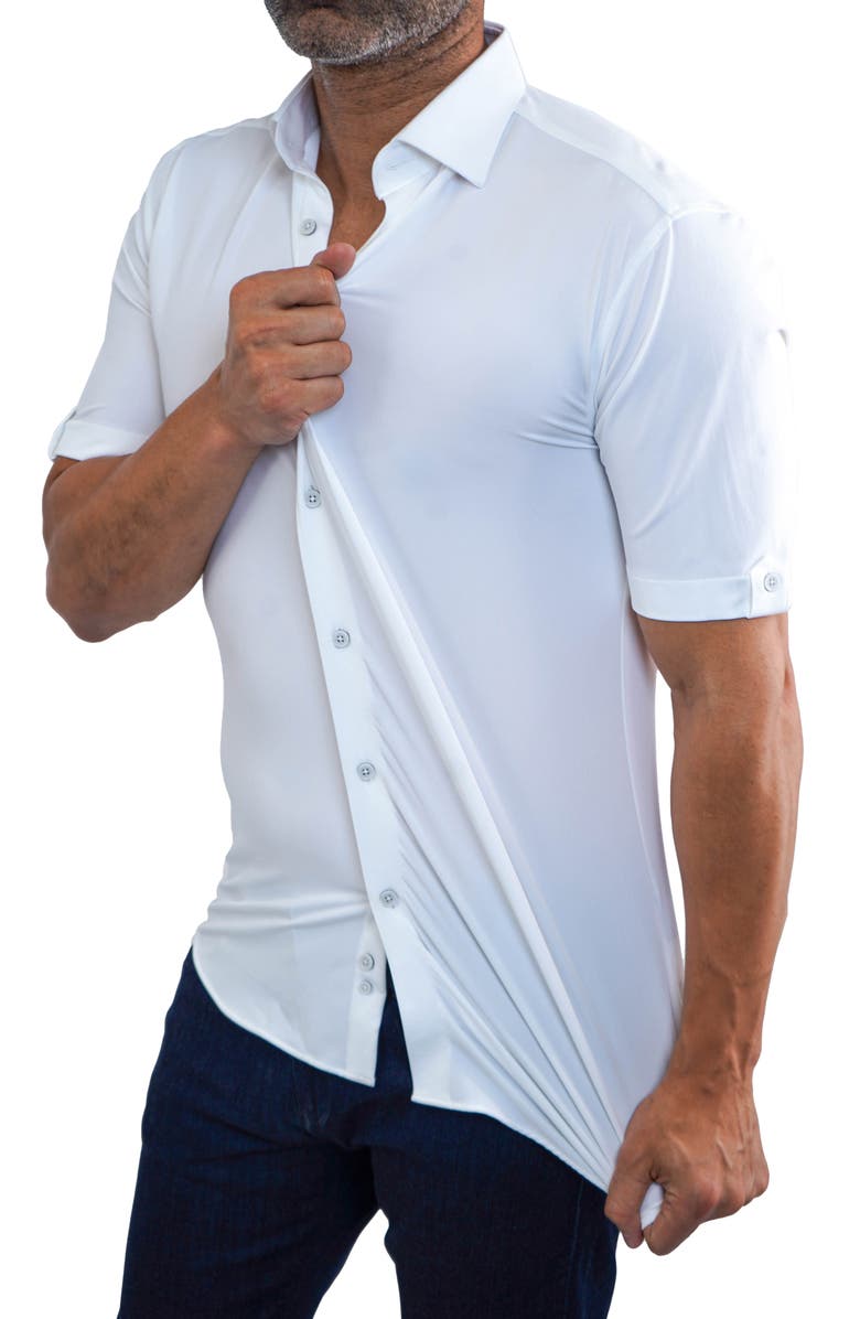 Maceoo Galileo Stretchcore Short Sleeve Performance Button-Up Shirt, Alternate, color, White