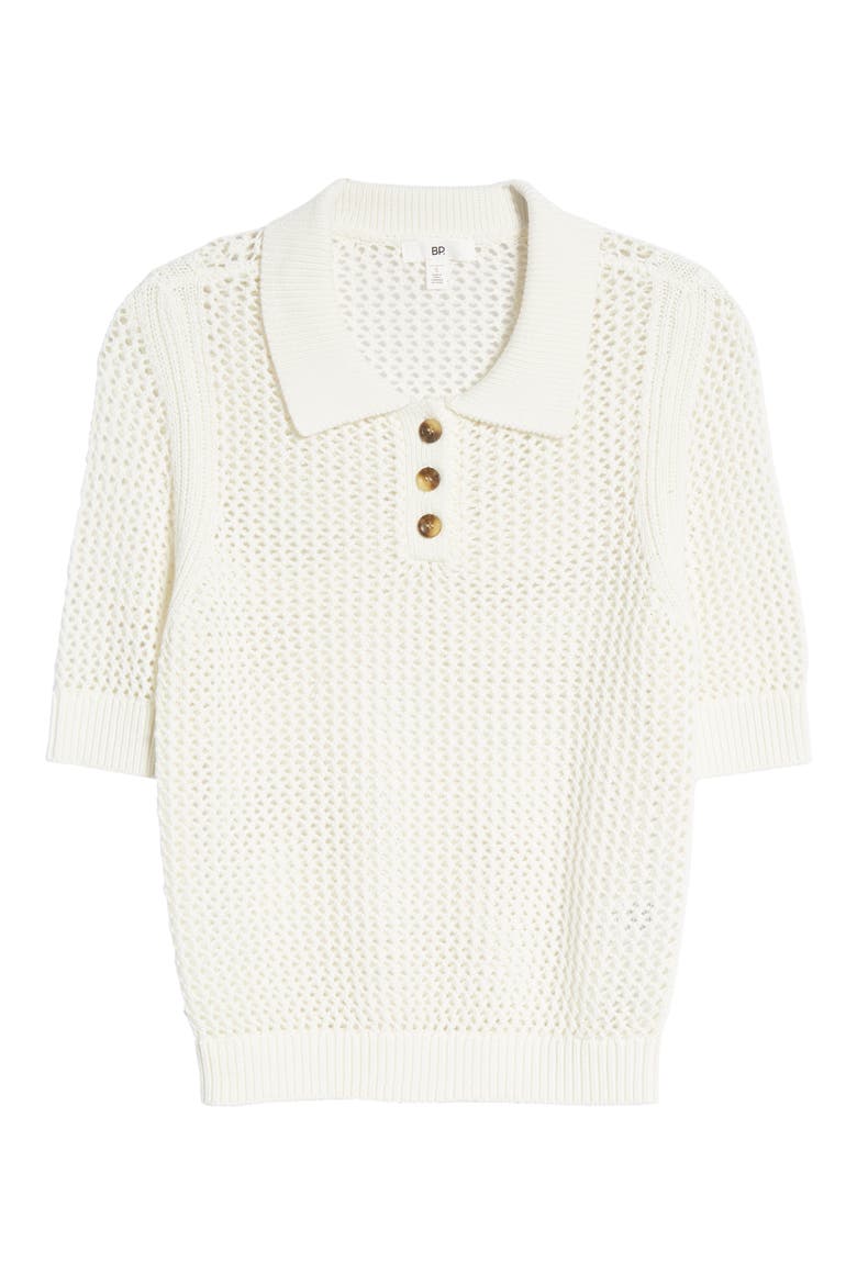 Organic Cotton Polo Sweater, Alternate, color, IVORY