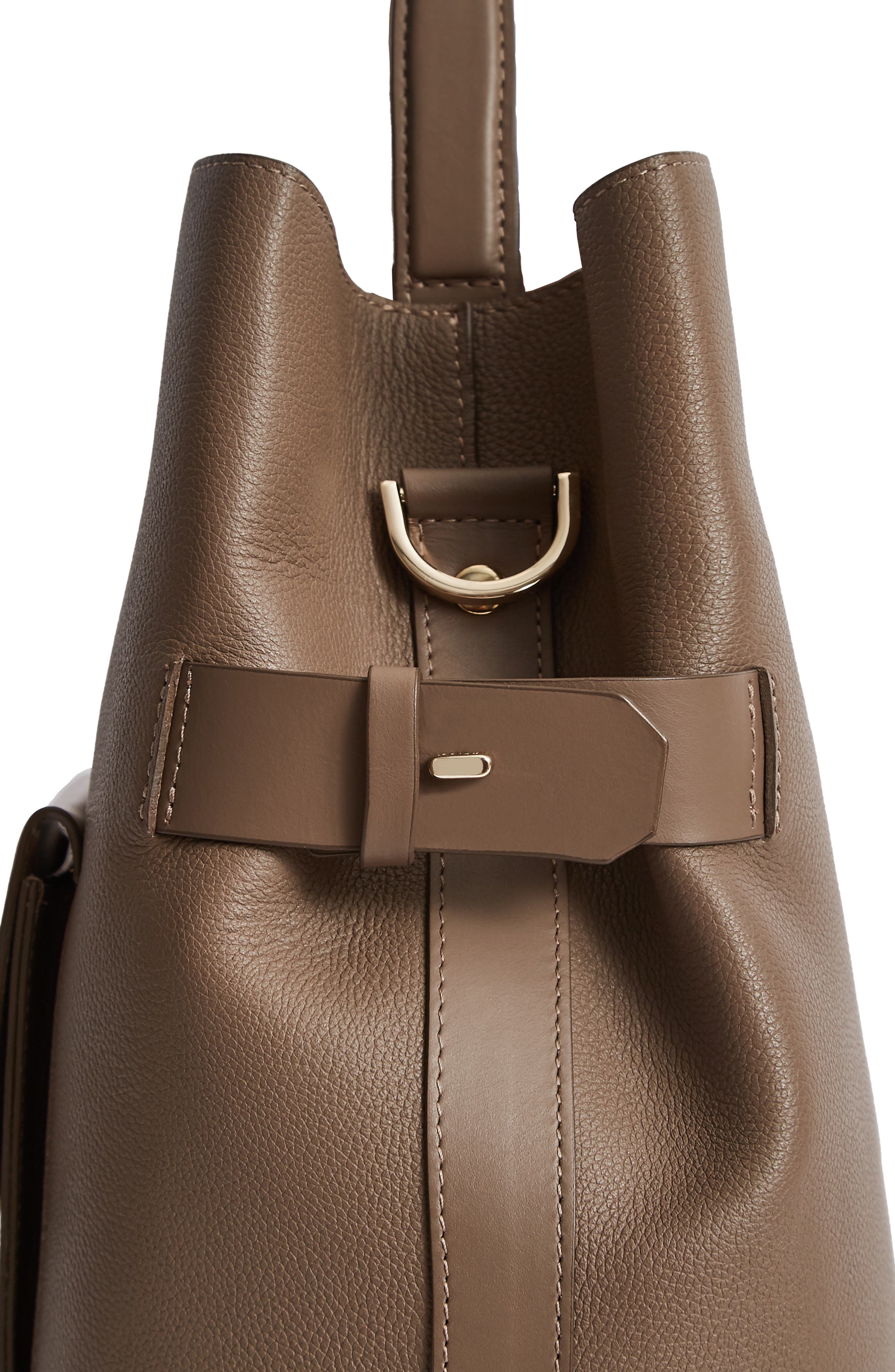 Freya Leather Bucket Bag, Alternate, color, MID GREY