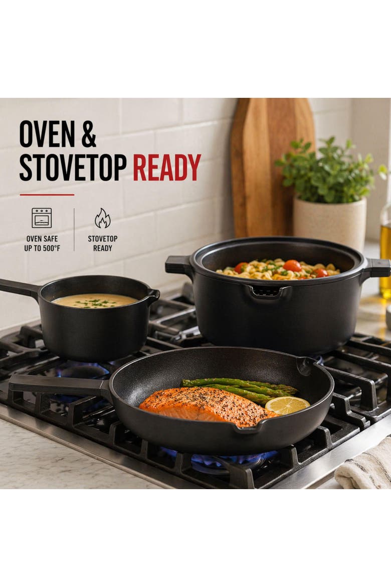 Neat Non-Toxic 5-Piece Stackable Ceramic Cookware Set, Alternate, color, Black