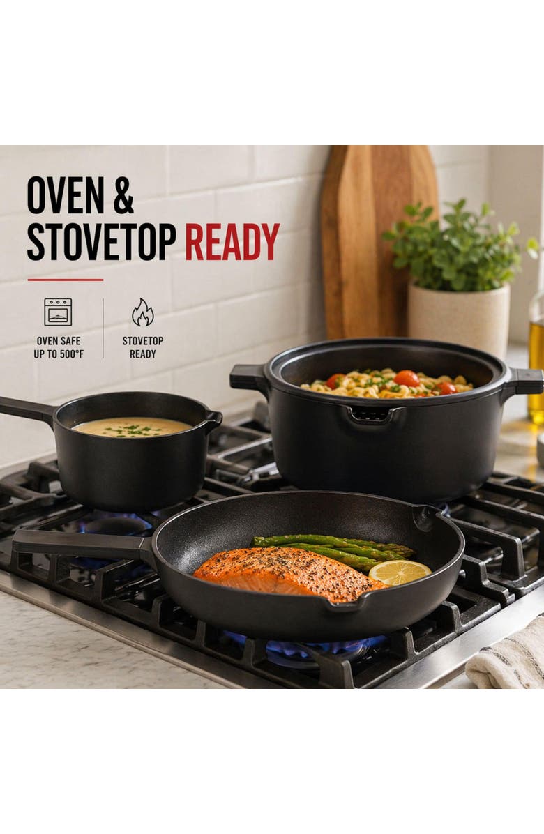 Alva Neat 5-Piece Nesting Ceramic Cookware Set, Alternate, color, Black