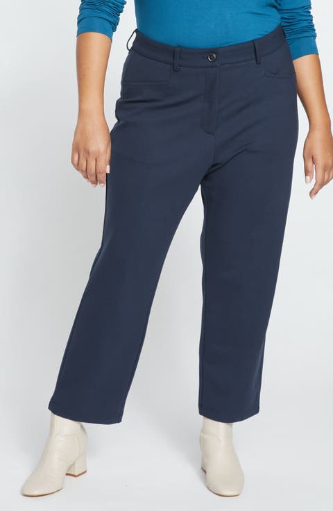 High Waist Stretch Ponte Cigarette Pants (Plus)