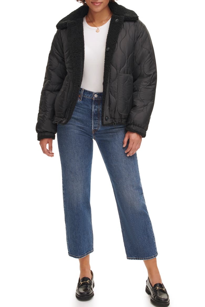 Quilted High Pile Fleece Reversible Jacket, Alternate, color, BLACK/ BLACK
