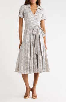 Diane von Furstenberg Oakley Stripe Short Sleeve Cotton Wrap Dress