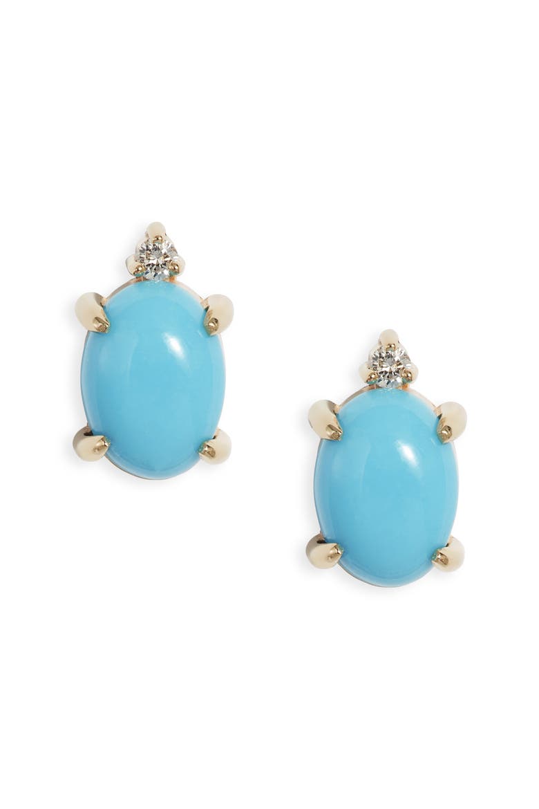 Turquoise Diamond Stud Earrings, Main, color, BLUE/ 14K YELLOW GOLD