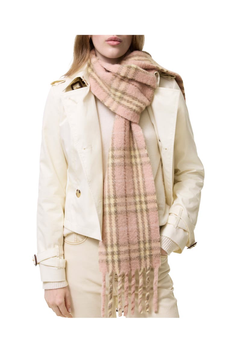 Narrow Check Alpaca Wool Blend Scarf, Alternate, color, Teacup pink