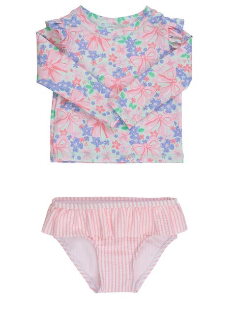 Baby/Toddler Girls UPF50+ Sun Protected Skirted Flutter Long Sleeve Rash Guard Bikini