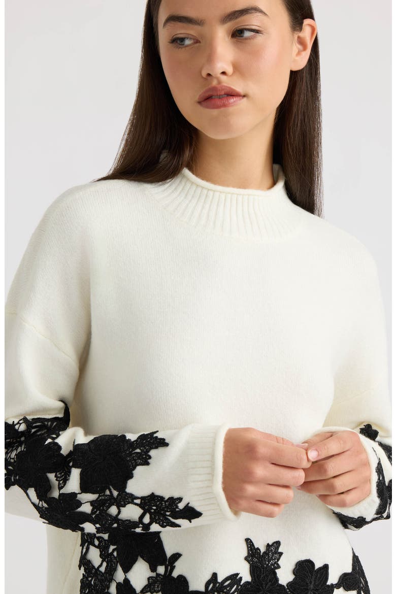 Mock Neck Lace Appliqu Sweater, Alternate, color, MARSHMALLOW