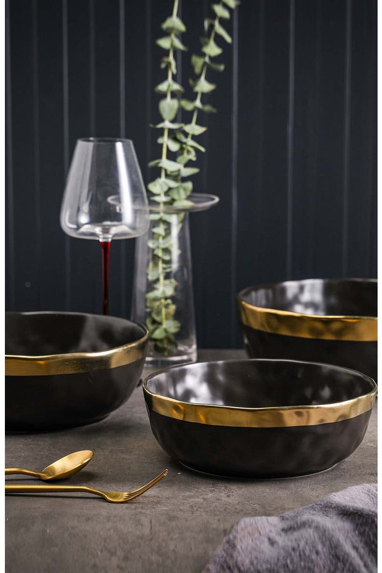 Florian Porcelain 3-Piece Serving Bowl Set, Alternate, color, Black