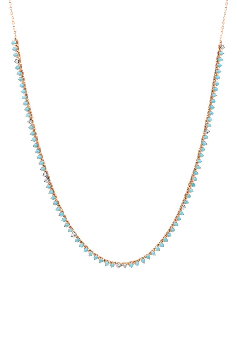 Turquoise & Diamond Half Riviera Necklace, Main, color, YELLOW GOLD