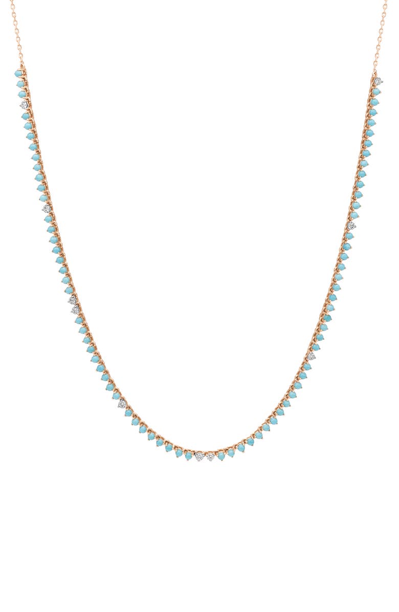 Adina Reyter Turquoise & Diamond Half Riviera Necklace, Main, color, Yellow Gold