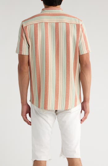 RVCA Alvarado Stripe Short Sleeve Linen Blend Button-Up