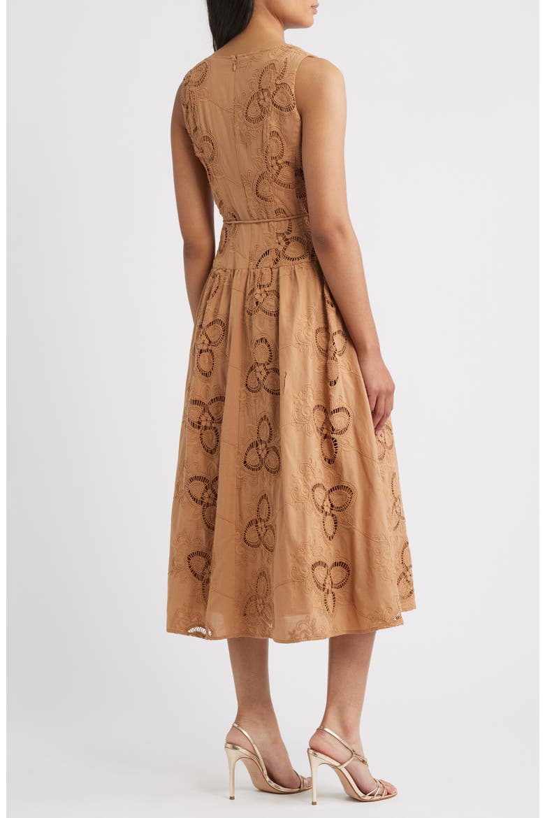 Embroidered Sleeveless Midi Dress, Alternate, color, GINGER ROOT