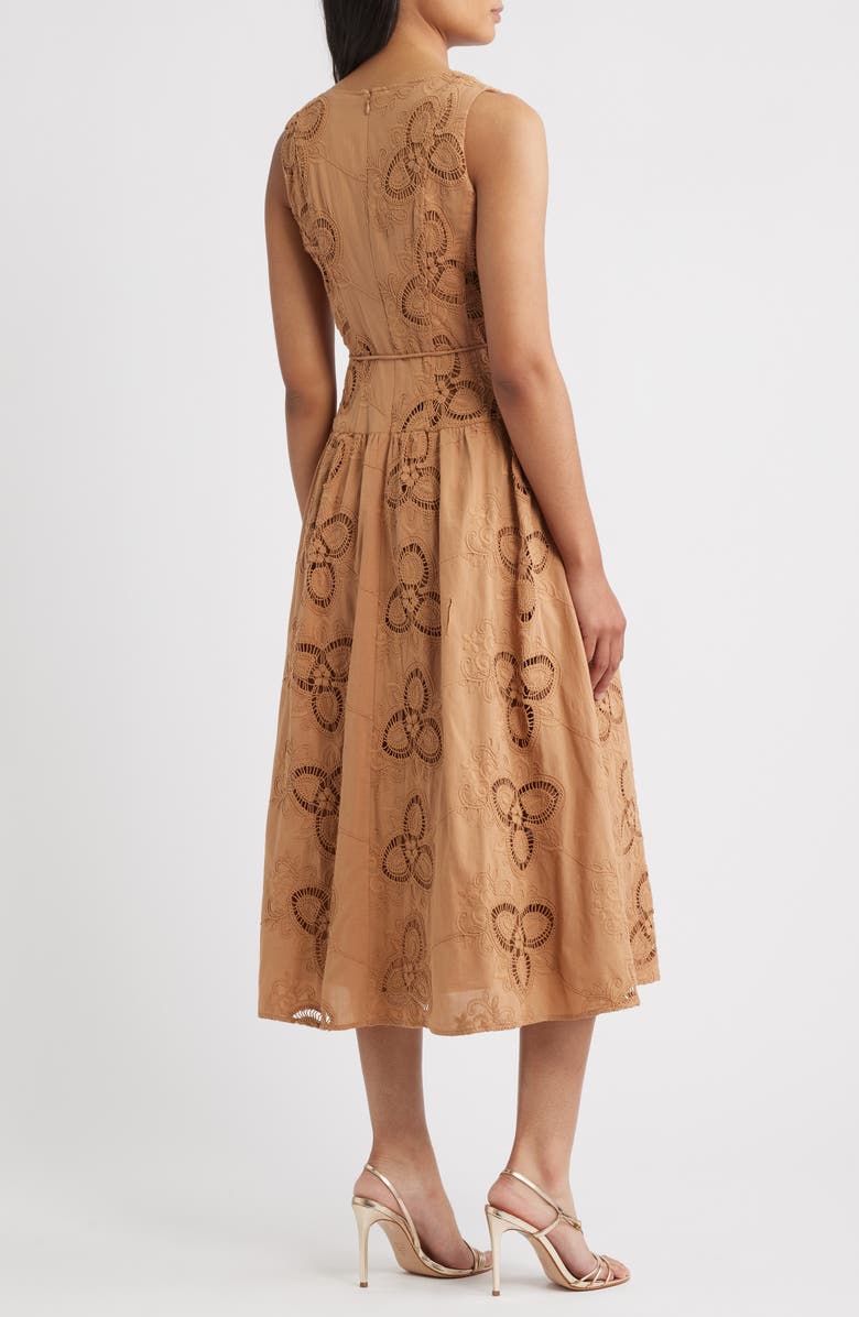 Anne Klein Embroidered Sleeveless Midi Dress, Alternate, color, Ginger Root