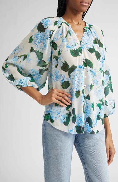 L'agence Teagan Blouse In Ivory Blue Hydrangea In Blue
