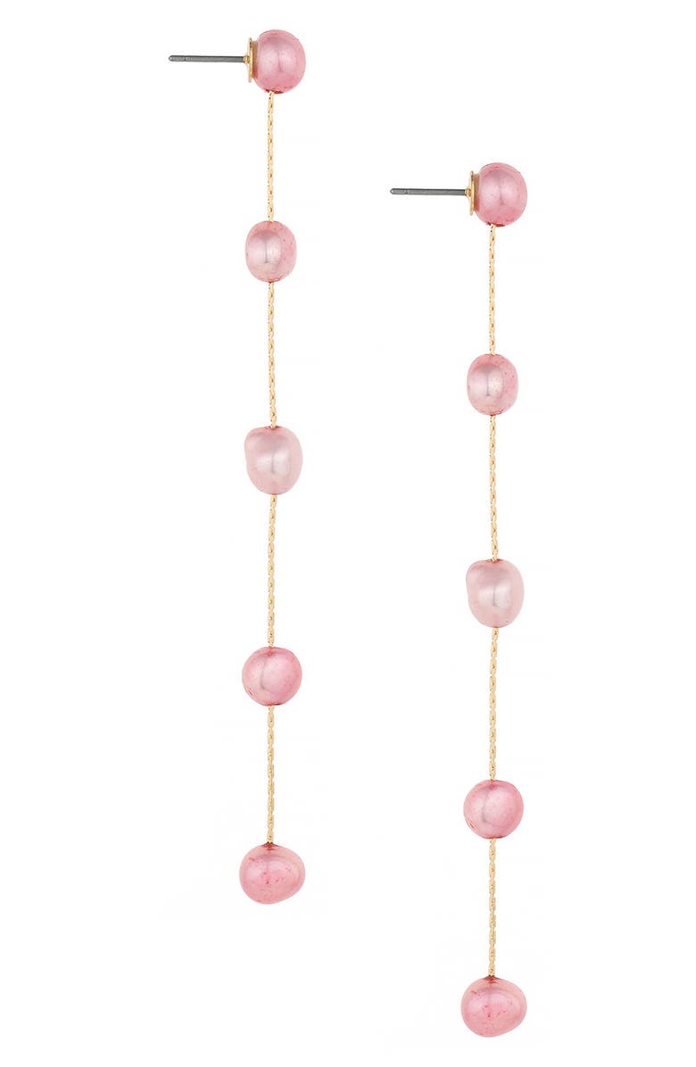 Ettika Dripping Freshwater Pearl Linear Drop Earrings, Alternate, color, Pink