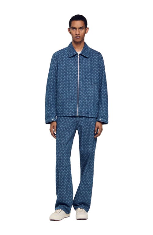 Sandro Mens Raw-denim Rope-motif Regular-fit Denim Jacket Xl In Blue