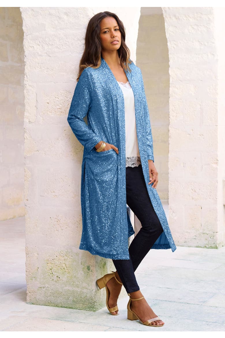 Plus Size Sequin Duster, Alternate, color, VINTAGE LAVENDER