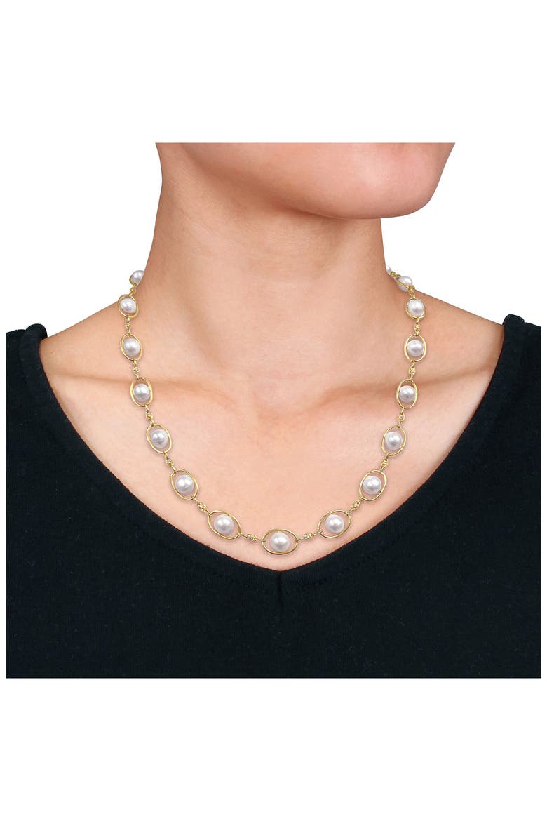 8–8.5mm Cultured Freshwater Pearl & CZ Oval Chain Necklace, Alternate, color, GOLD/ WHITE