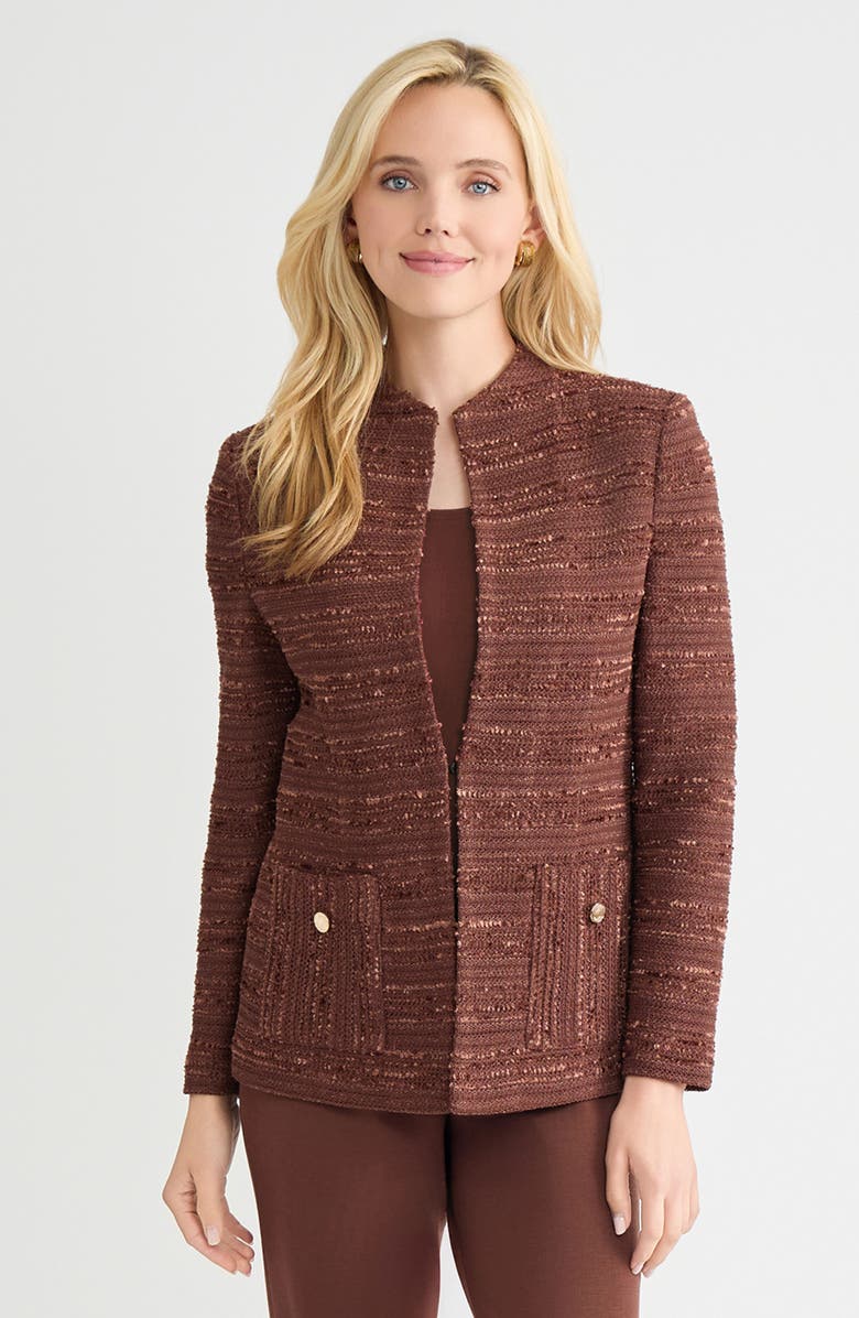 Misook Tailored Tonal Ribbon Knit Jacket, Main, color, Truffle