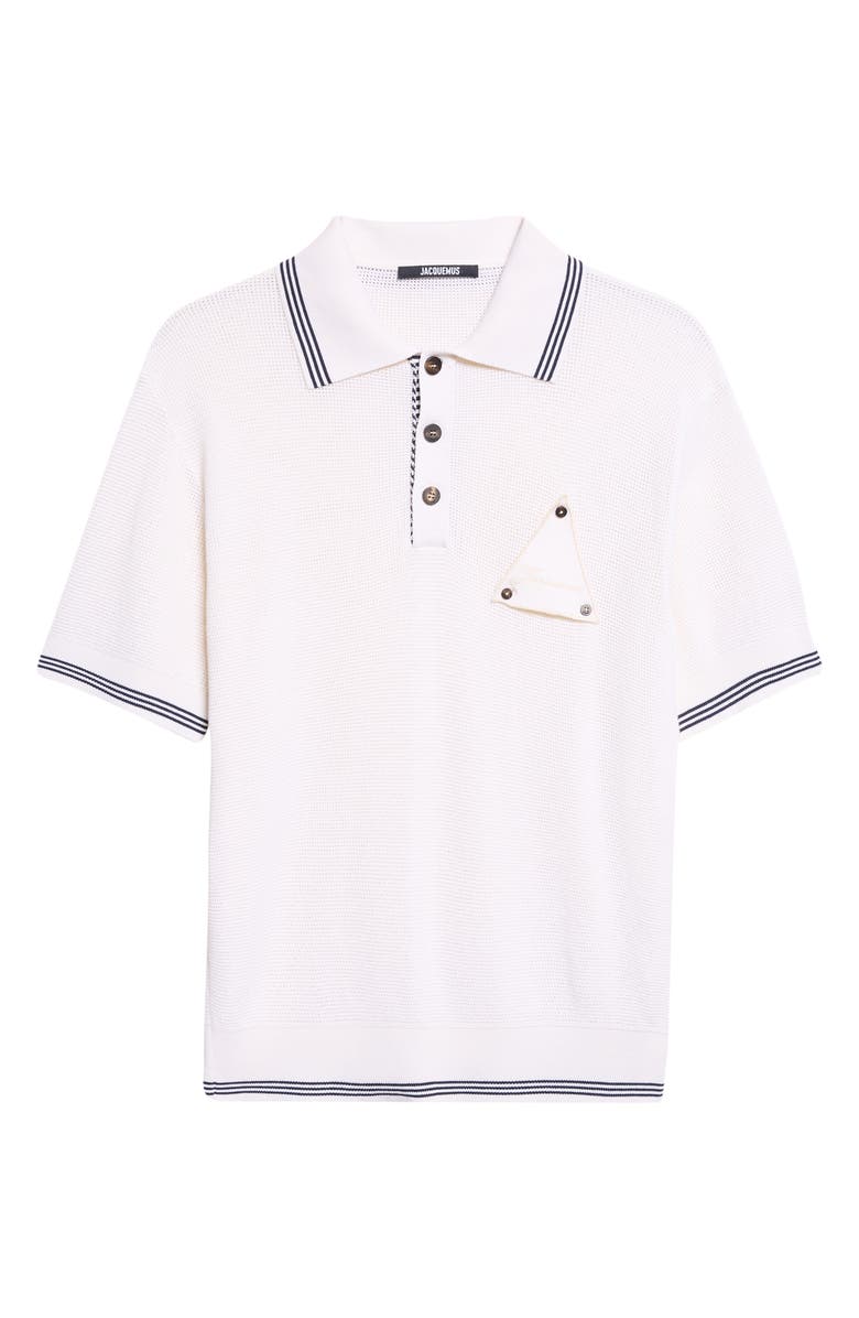 Jacquemus Le Polo Voilier Sailboat Patch Silk & Cotton Polo, Alternate, color, White 100