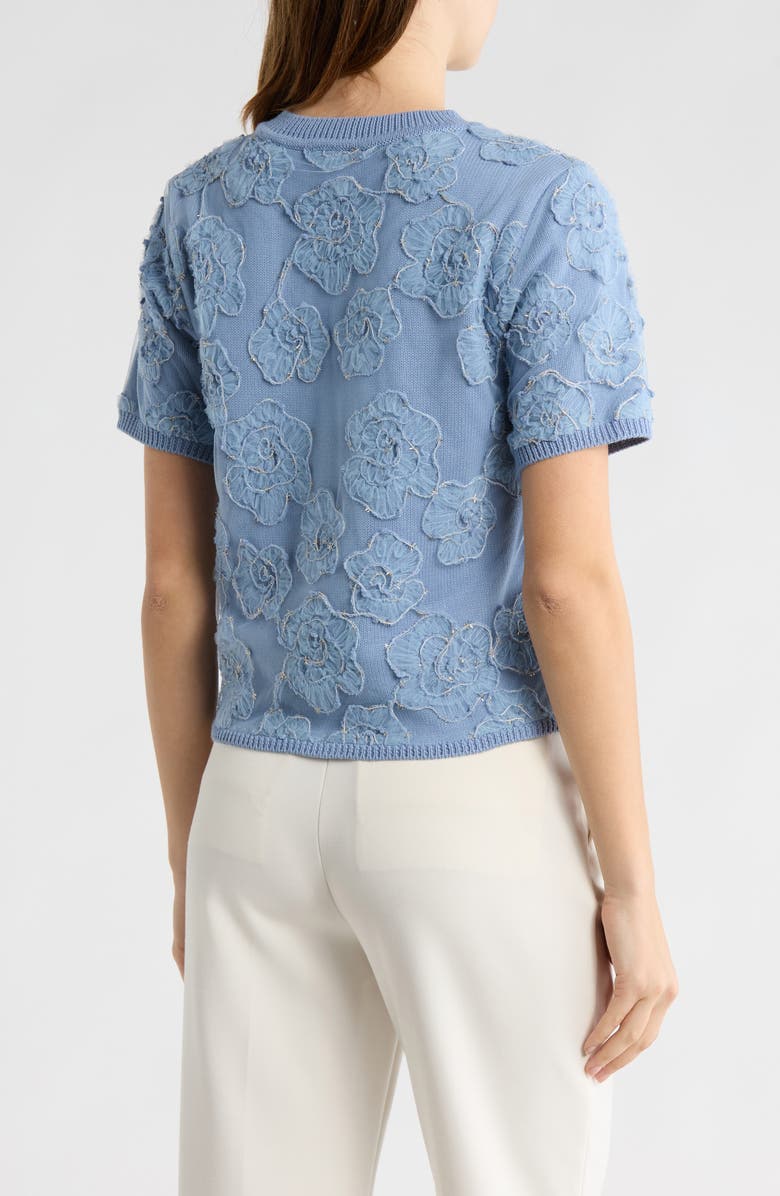 ELIE ELIE TAHARI Floral Embroidered Sweater Cardigan, Alternate, color, Chambray Blue