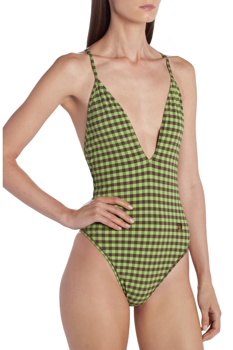 Gingham One-Piece Swimsuit, Alternate, color, F1AKZ PINE