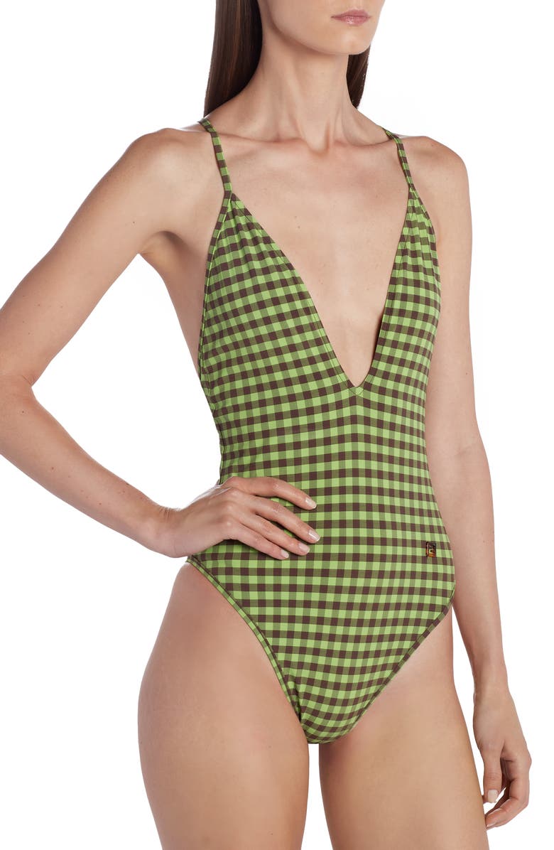 Fendi Gingham One-Piece Swimsuit, Alternate, color, 