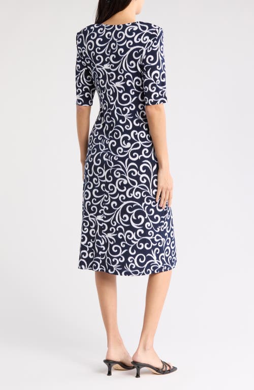 Connected Apparel Front Twist Midi Dress In Navy
