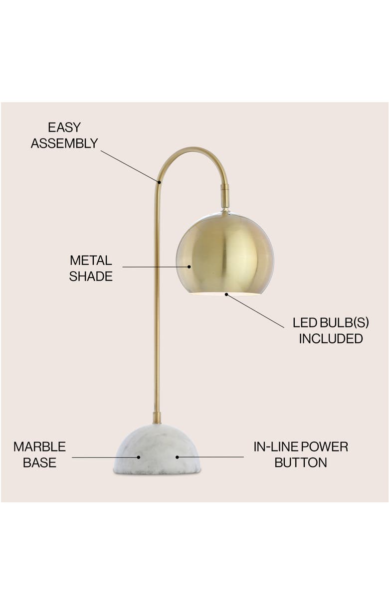 JONATHAN Y Stephen Metal/Marble LED Table Lamp, Alternate, color, Brass Gold/White