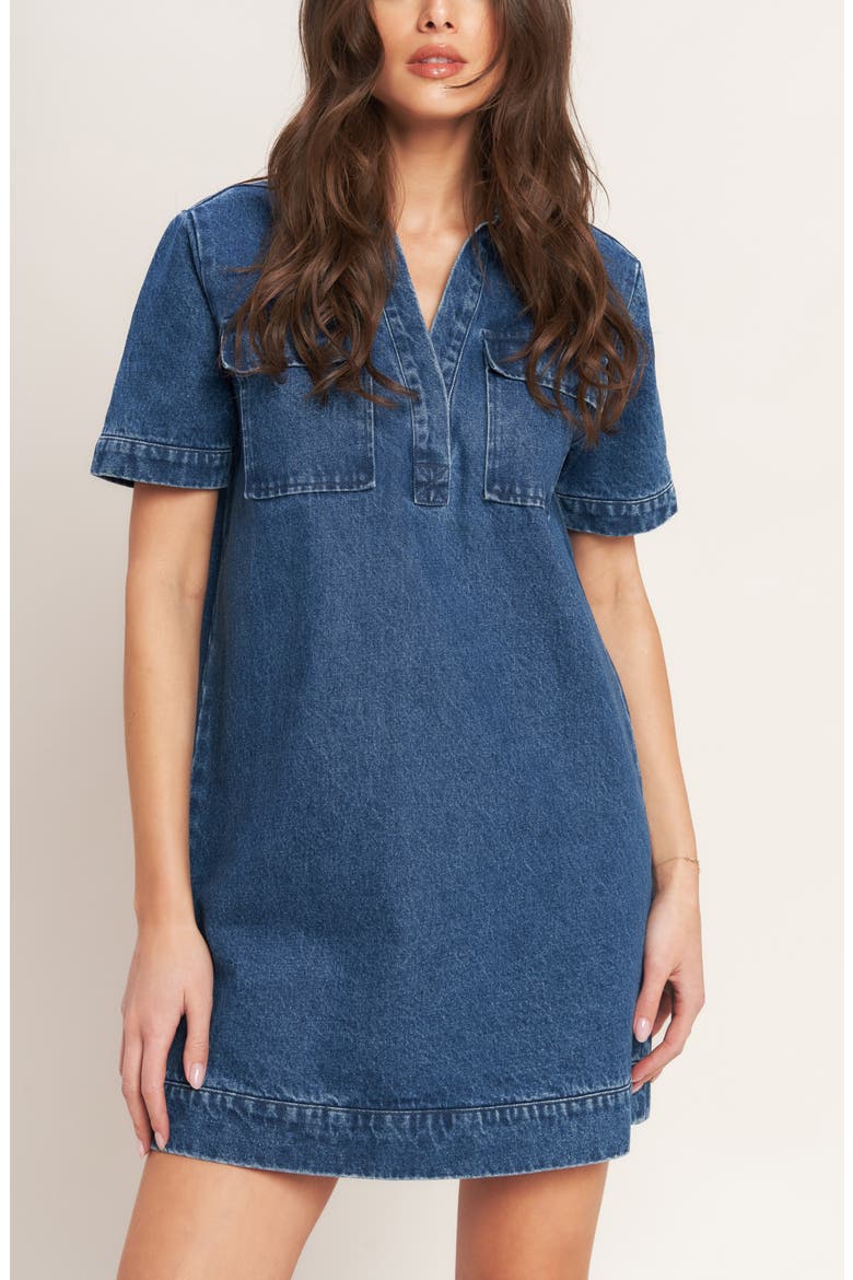 Short Sleeve Denim Minidress, Alternate, color, MEDIUM INDIGO