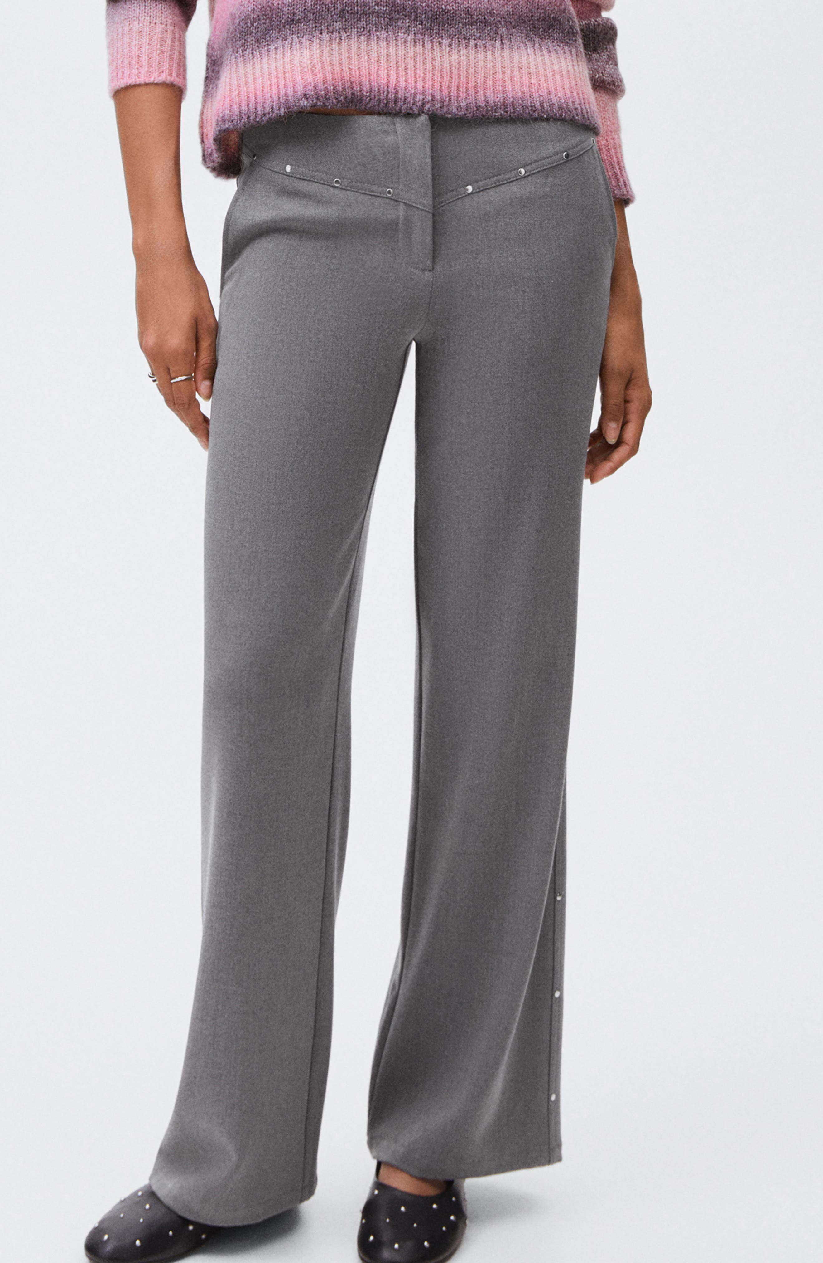 Mango Teen Studded Low Rise Pants In Gray