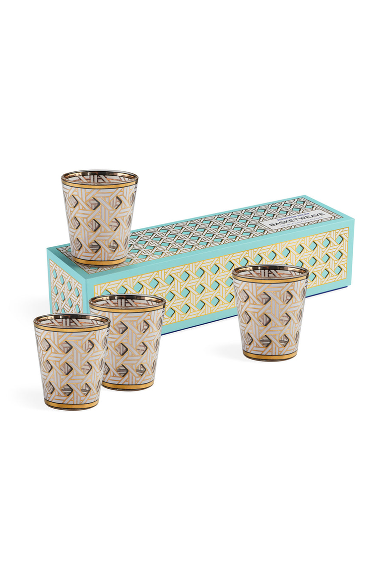 Basketweave Glassware Set, Alternate, color, White / Gold