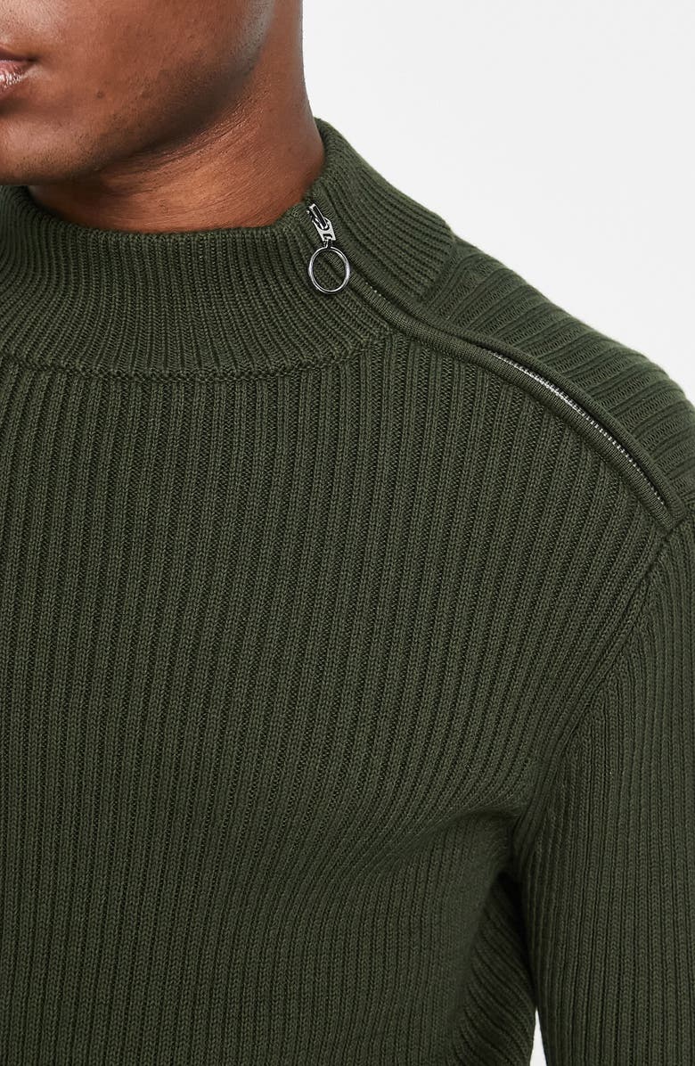 Topman Zip Shoulder Mock Neck Cotton Rib Sweater, Alternate, color,