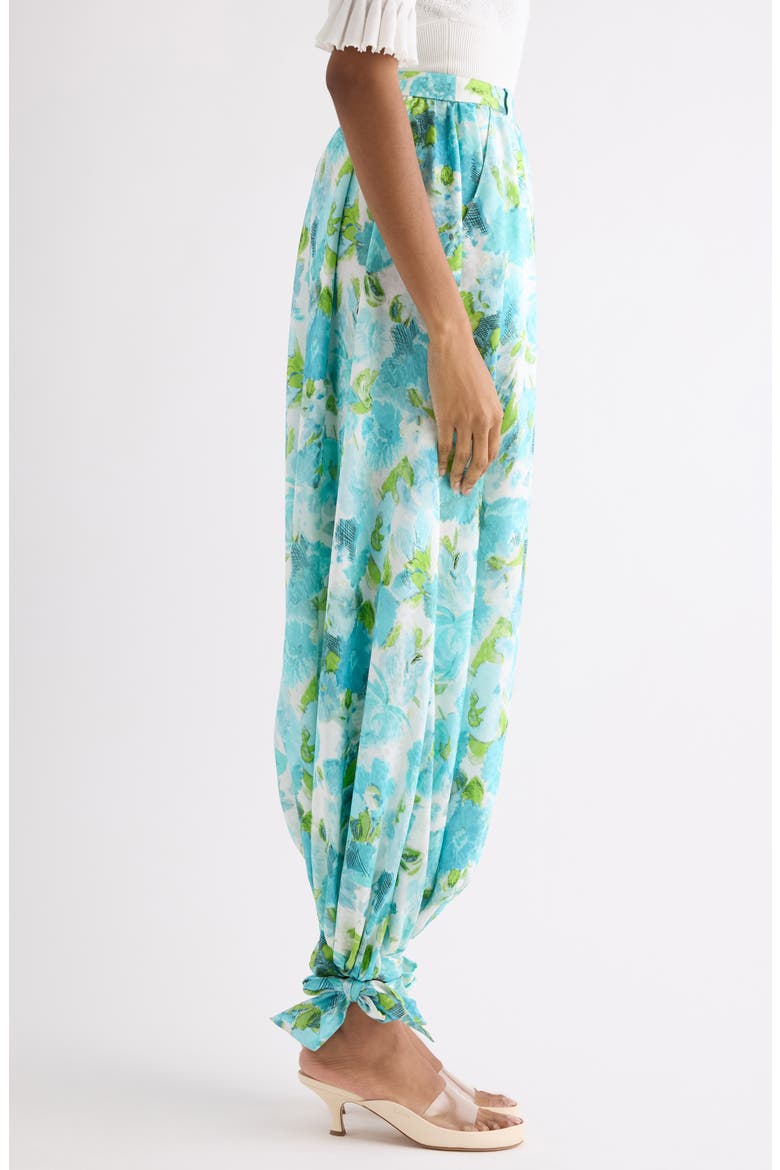 Floral Silk Jacquard Harem Pants, Alternate, color, WHITE - BLUE