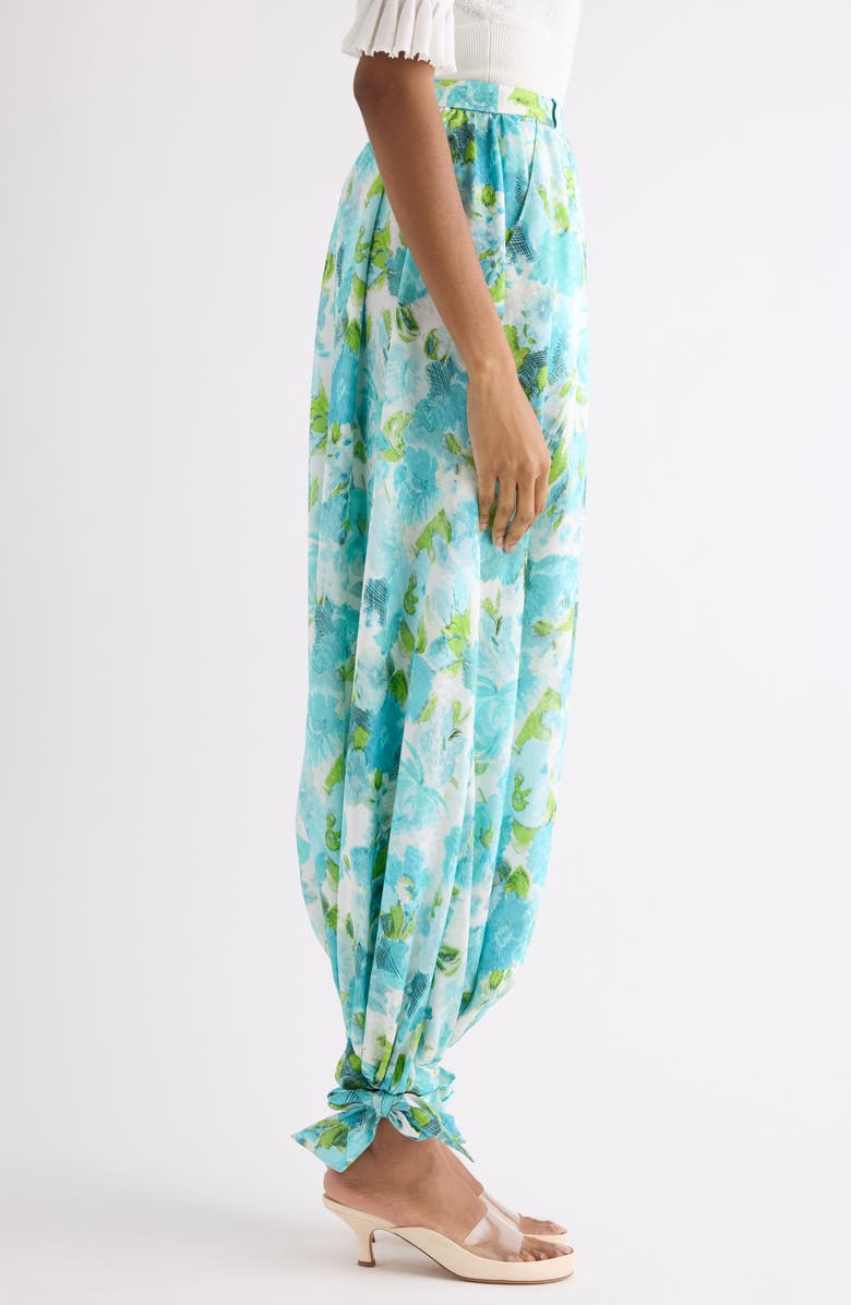 Chloé Floral Silk Jacquard Harem Pants, Alternate, color, White - Blue