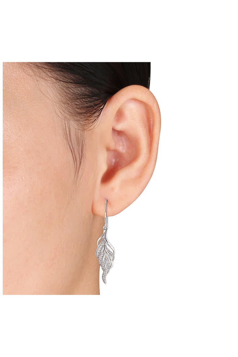 Created White Sapphire Sterling Silver Feather Drop Earrings, Alternate, color, SILVER