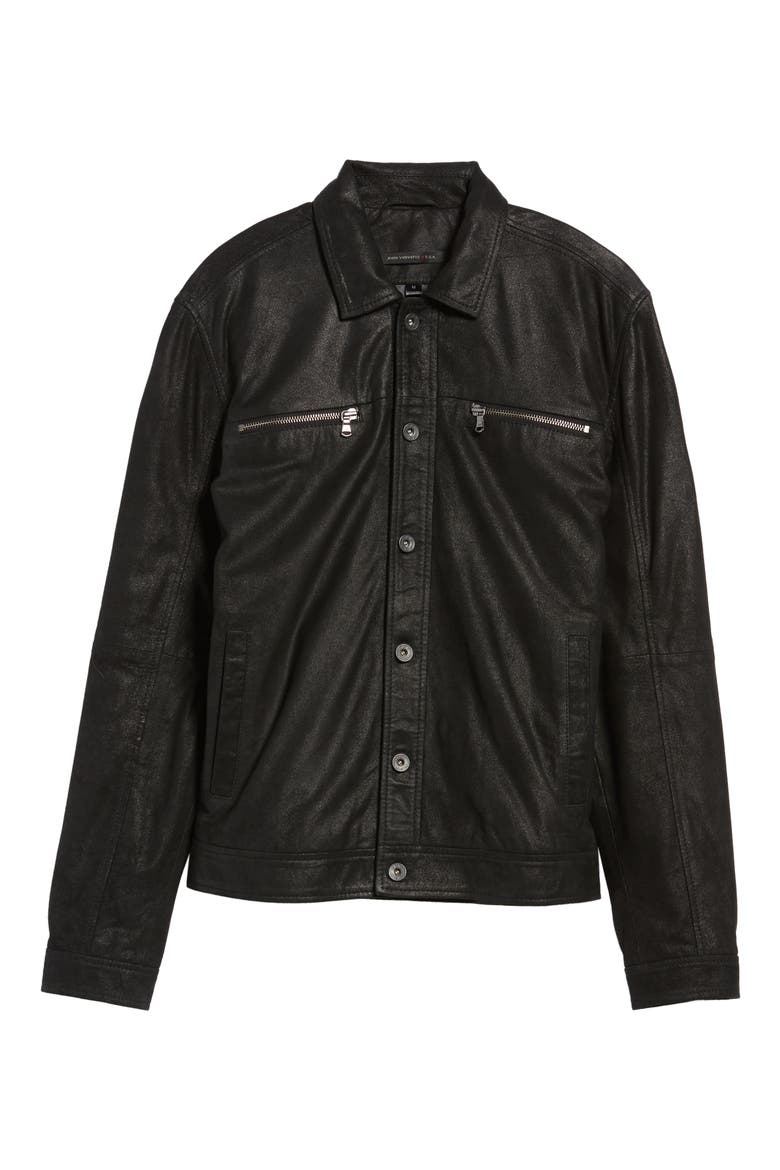 Leather Trucker Jacket, Alternate, color, BLACK