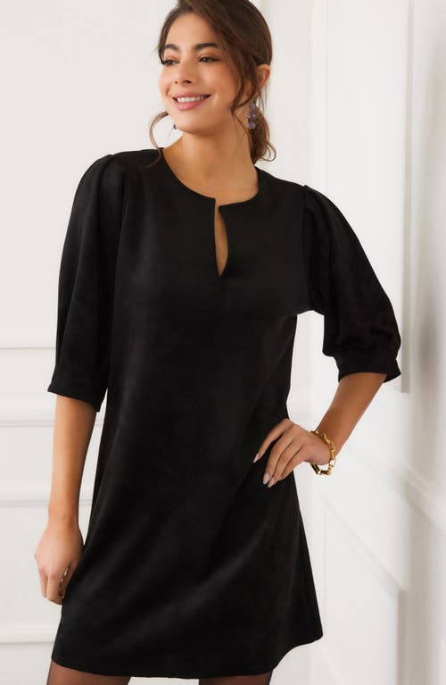 Karen Kane Faux Suede Puff Sleeve Shift Minidress In Black