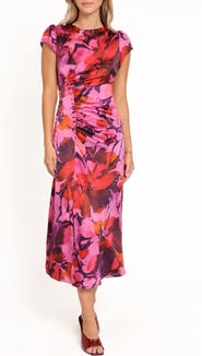 Petal & Pup Lisbeth Floral Cap Sleeve Satin Midi Dress