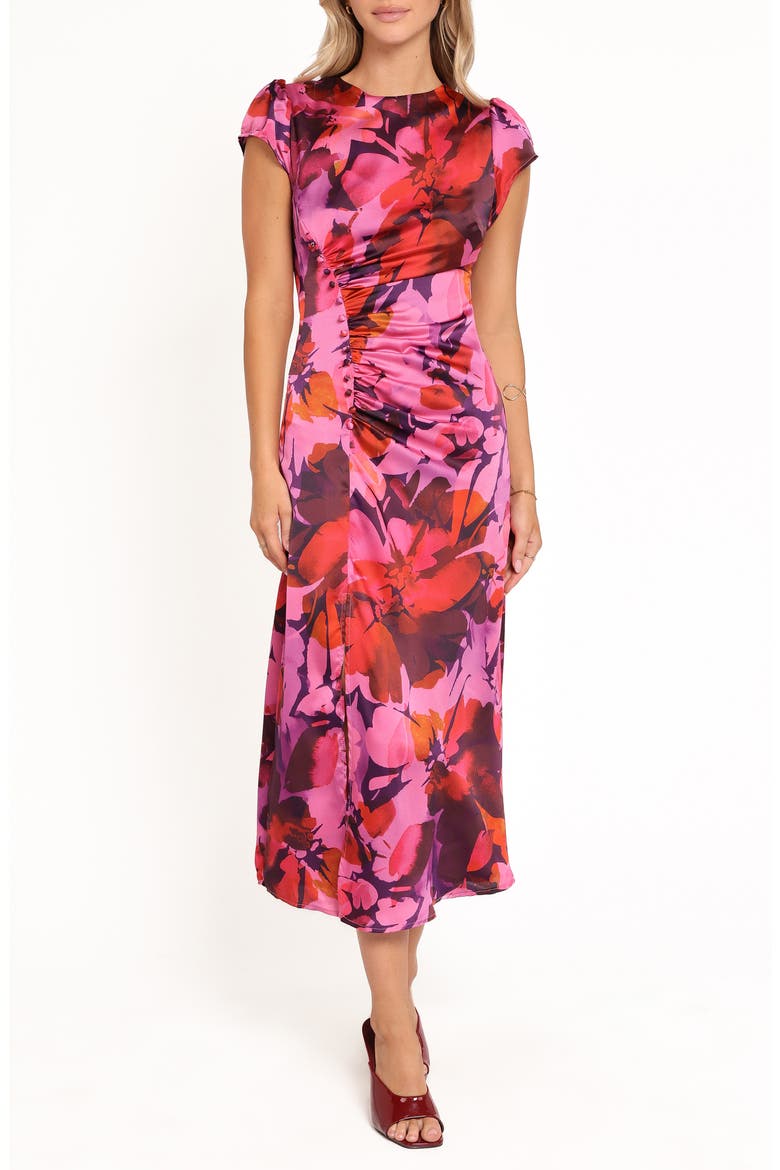 lisbeth floral cap sleeve satin midi dress Lisbeth Midi Dress