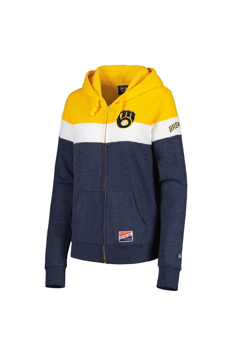 New Era Women's New Era Heather Navy Milwaukee Brewers Colorblock Full-Zip Hoodie Jacket, Alternate, color, Heather Navy
