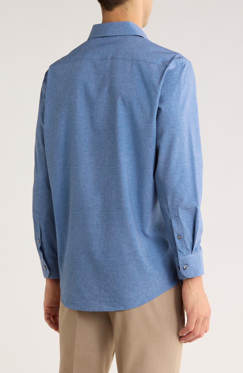 Perry Ellis Slim Fit Performance Tech Button Front Shirt, Alternate, color, Navy