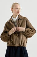 Brunello Cucinelli Couture suede outerwear jacket with shiny zipper pull