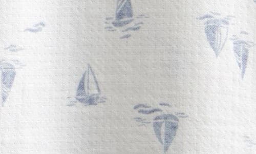 Nordstrom Print Cotton Henley Romper & Hat Set In White- Blue Sailboats
