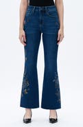 Bayeas Embroidered Raw Hem High Waist Flare Jeans