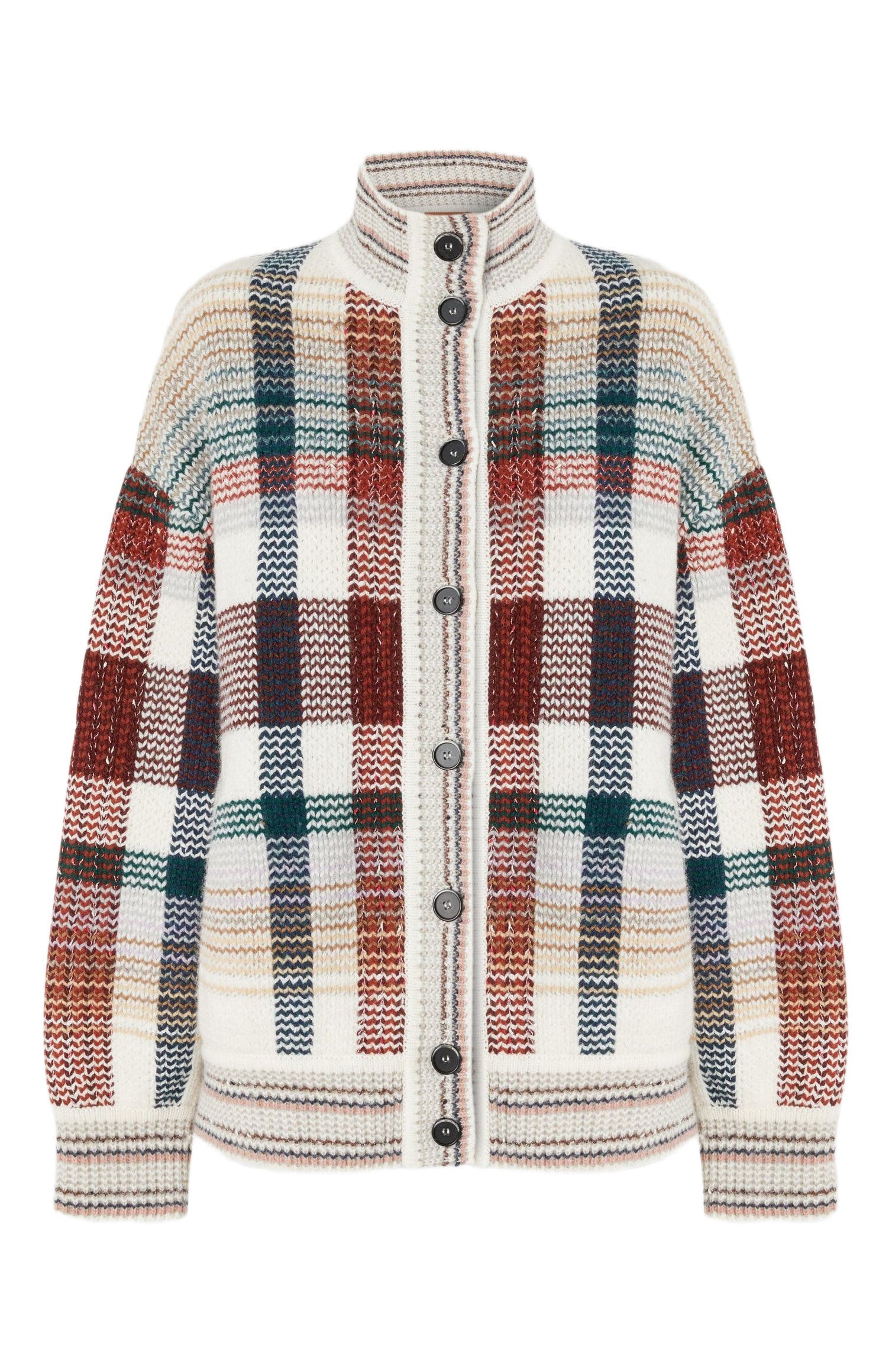 Oversized Buttoned Cardigan With Check Pattern - image 2