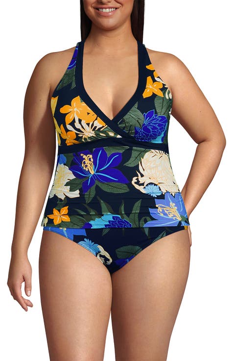 Plus Size V-Neck Halter Tankini Top