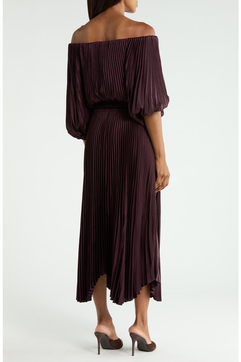 Sienna Pleated Off the Shoulder Maxi Dress, Alternate, color, DEEP PLUM