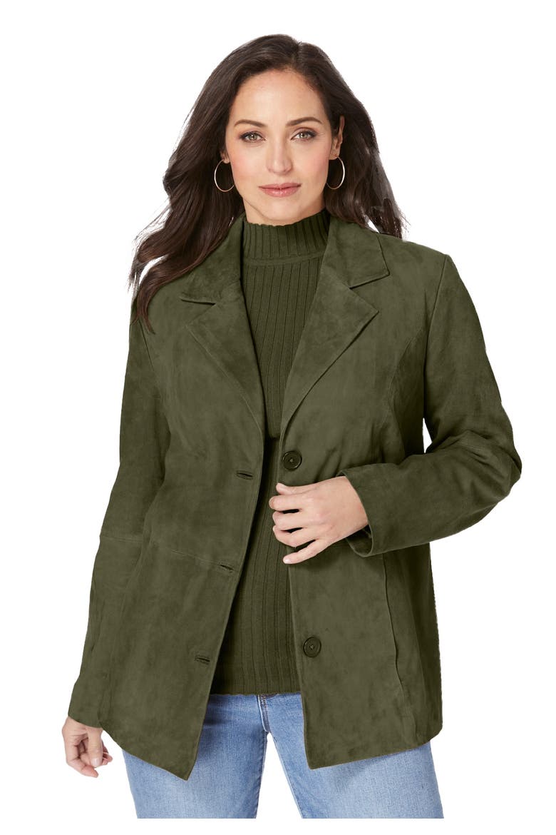 Suede Blazer, Main, color, DARK OLIVE GREEN